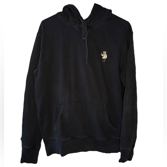 Polo Ralph Lauren Embroidered Martini Bear Black Hoodie Mens Size Medium Preppy - Picture 1 of 9
